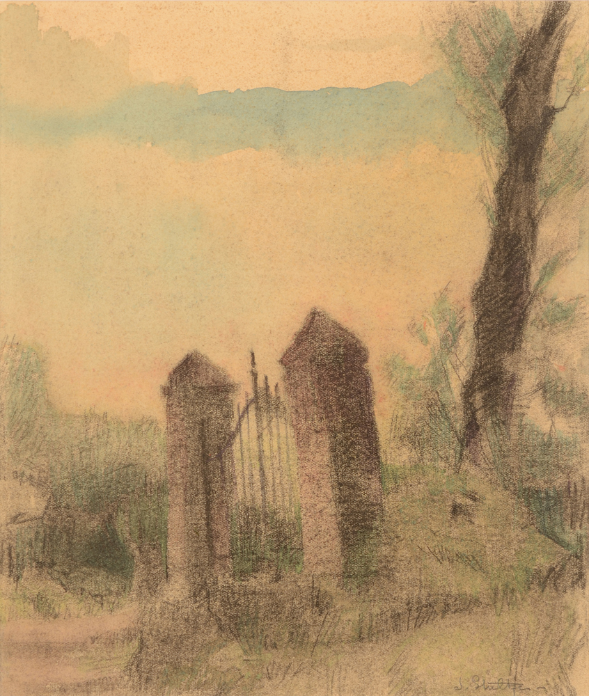 Jan W. Grinwis Plaat Stultjes — Le vieux jardin, aquarelle et crayon sur papier