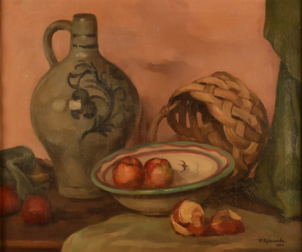 Wilfried Sybrands — Nature morte avec pommes et cruche, 1946, huile sur toile signée et datée