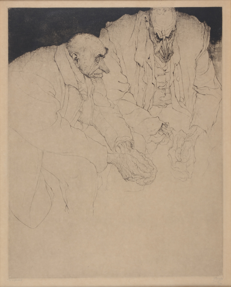 Jules De Bruycker  — Les Sceptiques, eau-forte magistrale de 1921, seulement édite sur 75 exemplaires