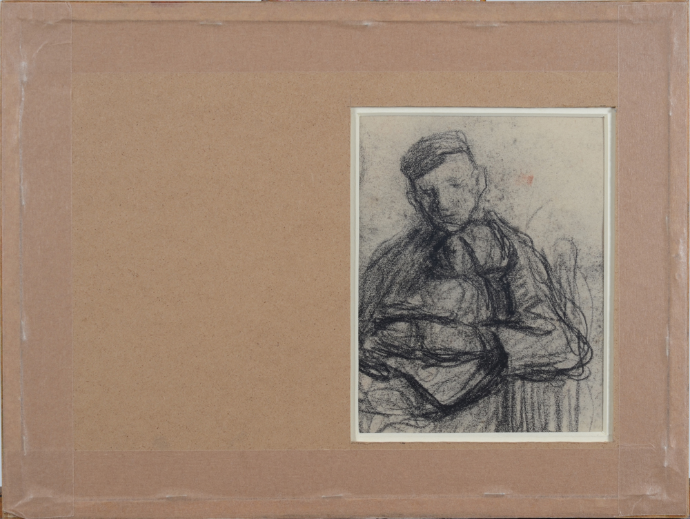 Jakob Smits a village (recto) and portrait study of a man (verso), drawings in bister and charcoal — On the recto side a charcoal drawing of a man with a child on his lap