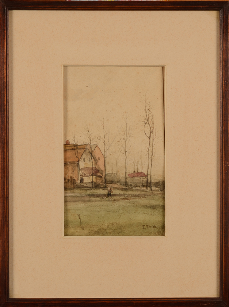 E. Temple — the watercolour in its frame