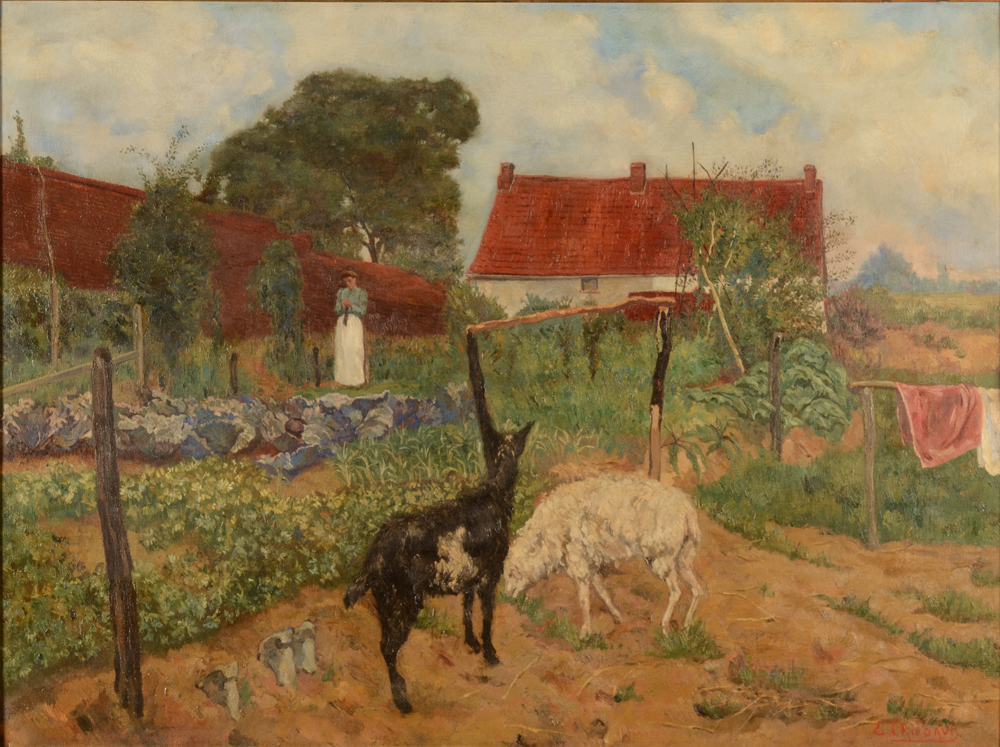 Edouard Thiébaut — <p>Le potager, huile sur toile du début du 20e siècle, signée</p>