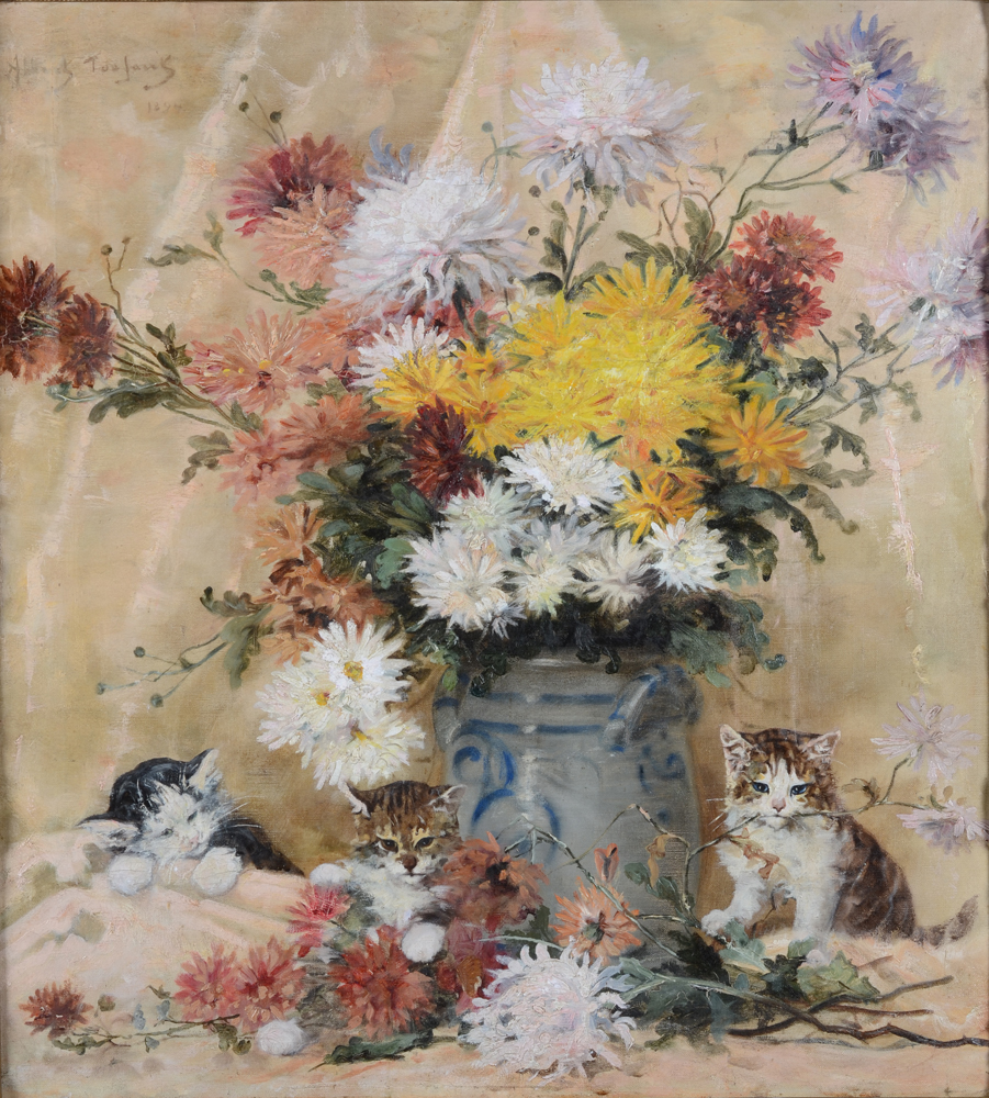 Albert Toefaert — Les chats s'amusent, huile sur toile, signée et datée 1893