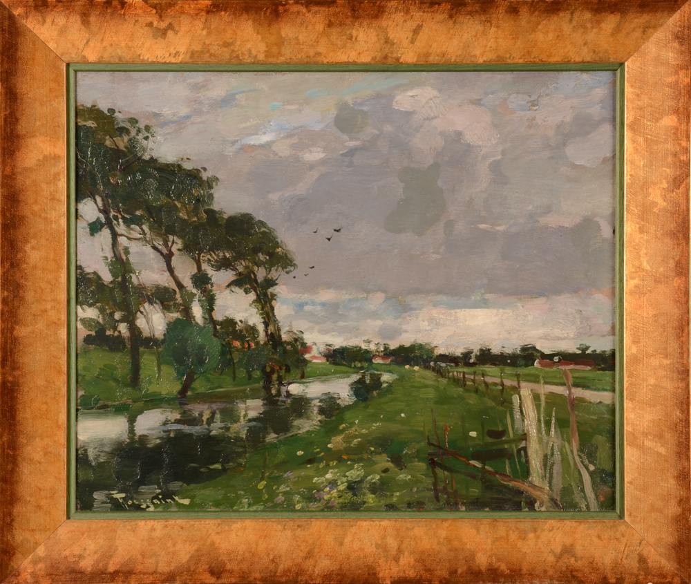 Fernand Toussaint — Un paysage typique de la Flandre, huile sur panneau de bonne qualite
