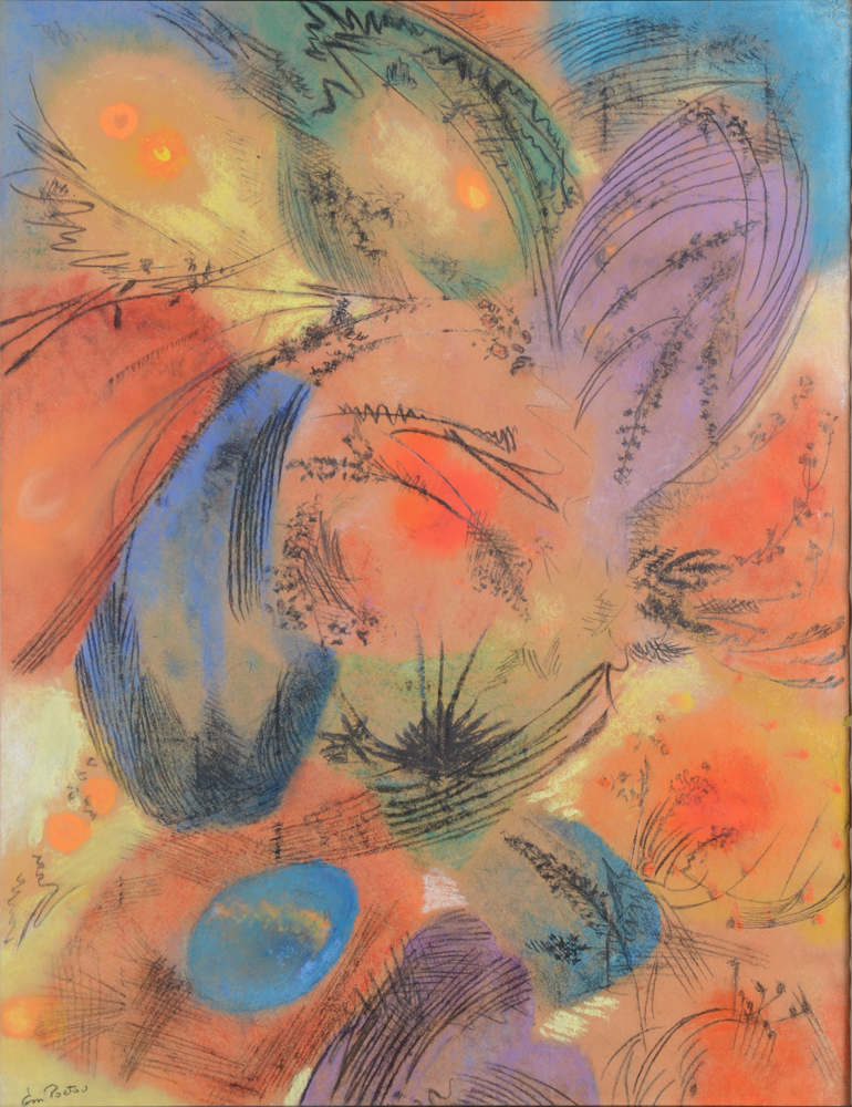 Emile Poetou — Rare technique mixte sur papier, abstraction lyrique.&nbsp;