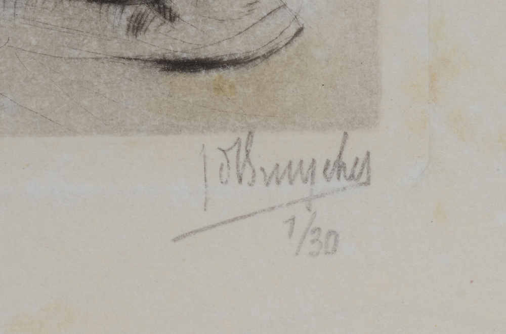 Jules De Bruycker 'Rose' drypoint from 1926 — Signature of the artist and justification (1/30) written on the bottom right in pencil.