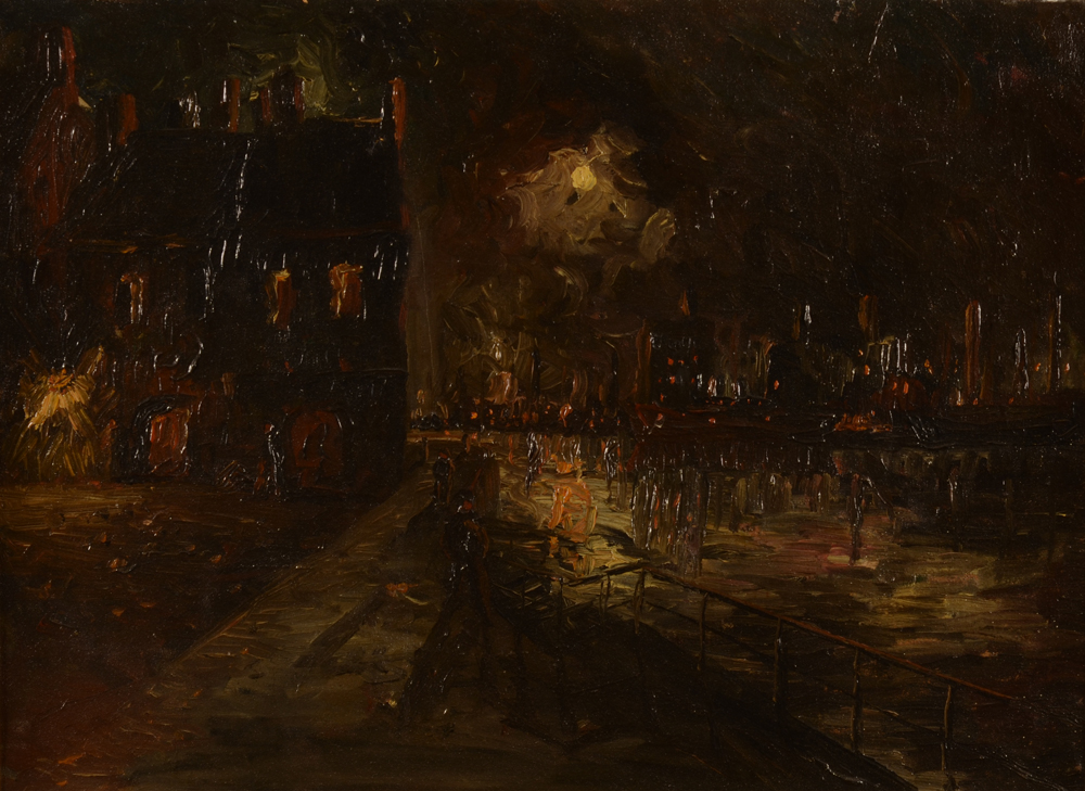 Unknown artist — Vision dans la nuit, vue d'une ville non identifiée