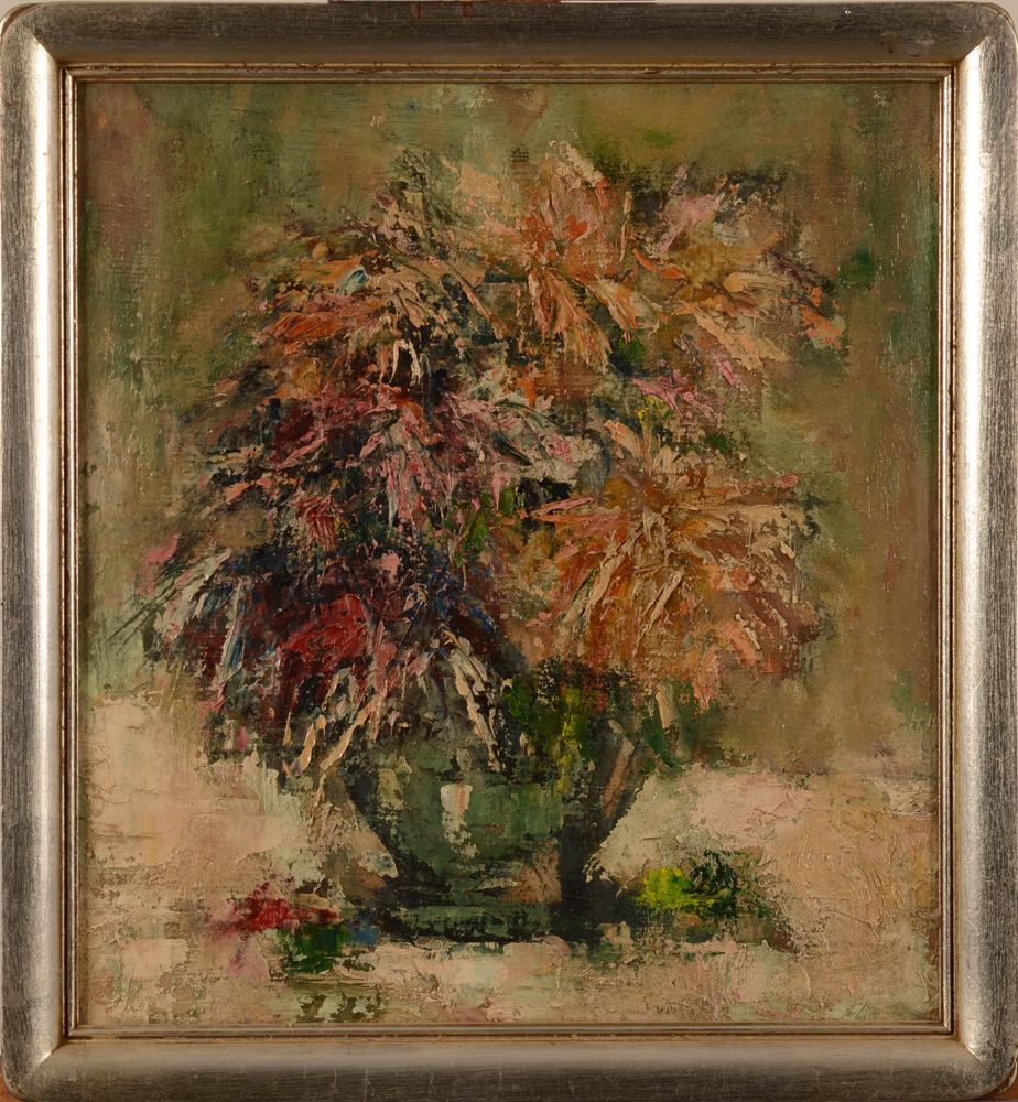 Pair of fauvist flower still lifes — Paire de peintures, huile sur toile marouflées, non signées, des années vingt.