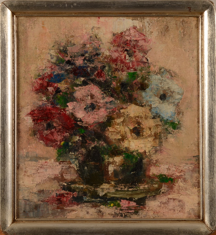 Pair of fauvist flower still lifes — the other flower painting, oil on canvas laid down on board