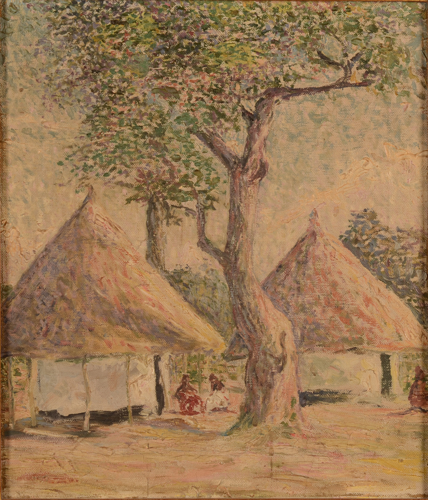 Unknown impressionist artist  — Village africain, huile sur toile impressioniste, non signée
