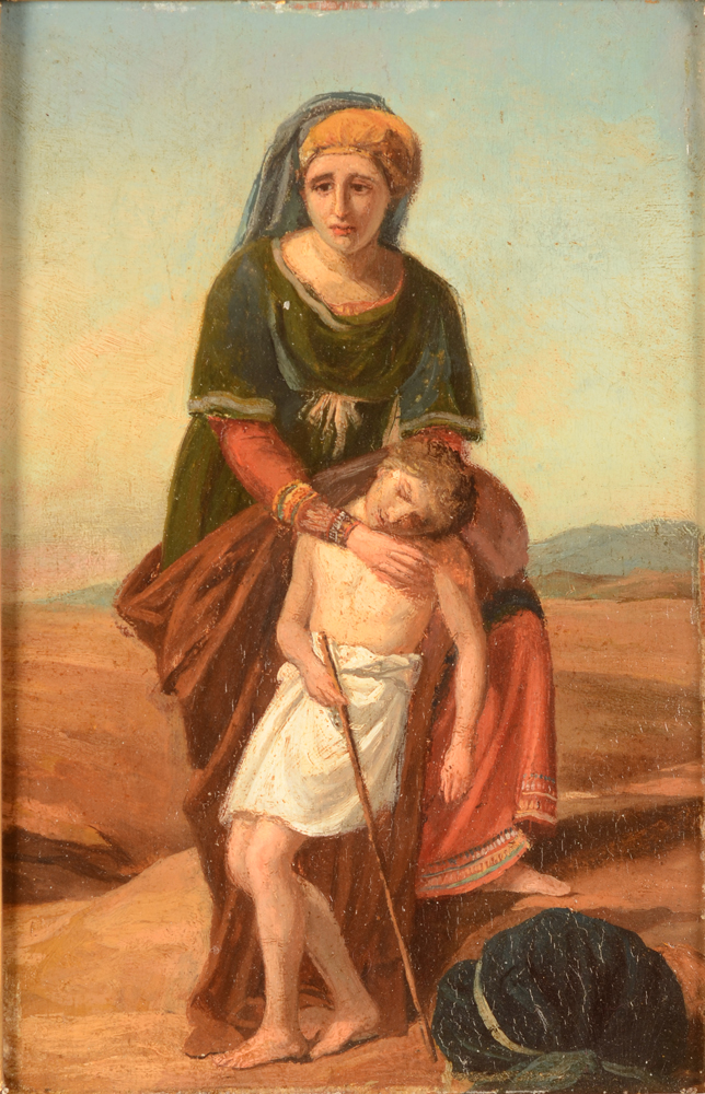 Hagar and Ismail — peintre inconnu, 19e siècle, huile sur panneau