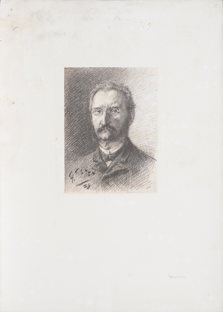 Unknown artist, portrait of silversmith Louis Wolfers 1889 — Artiste inconnu, signature japonisante indéchiffrable et date 1889.&nbsp;