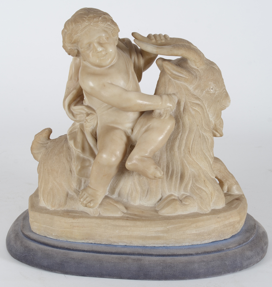 the infant bacchus riding a billy goat, an albaster sculpture — Front, view from above