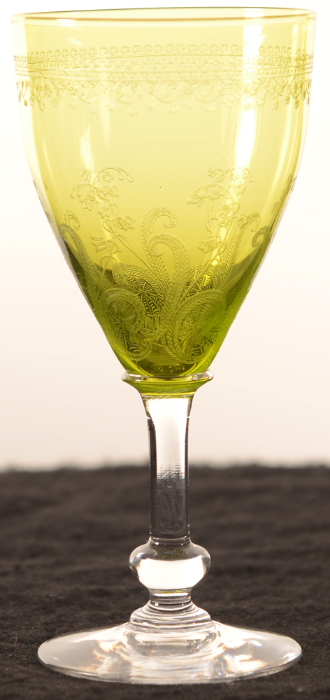 Val Saint-Lambert Decor ferns riesling green 138 — Val St-Lambert, modele Decor fougeres riesling vert, verre de vin en cristal, hauteur 138 mm&nbsp;<br>