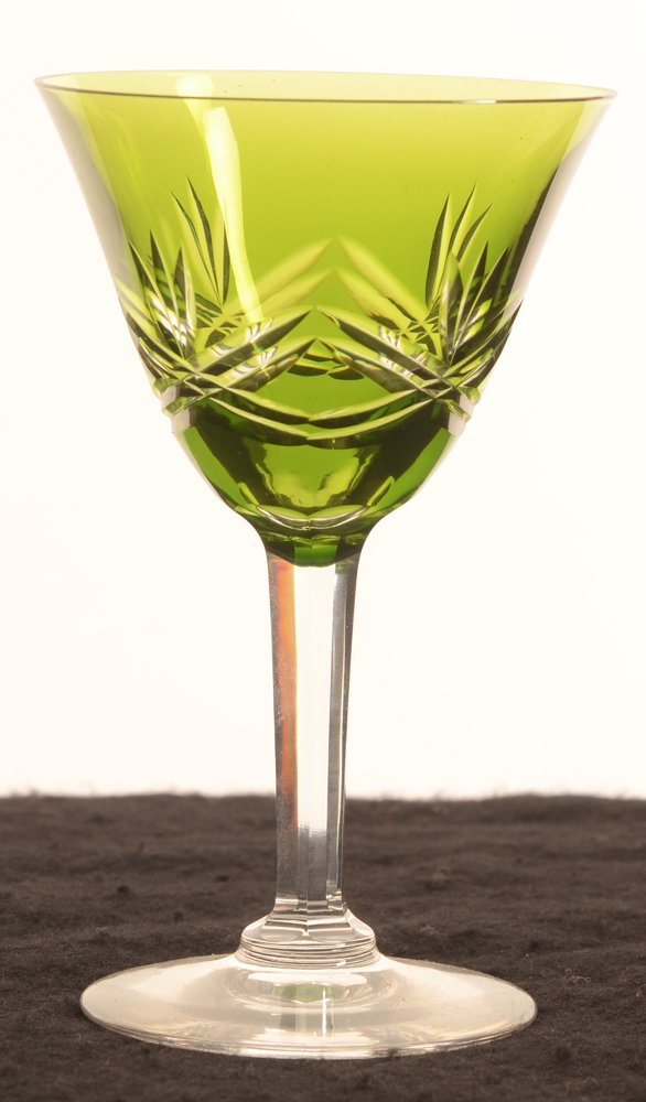 Val Saint-Lambert Gandria taillé green riesling glass — Verre Gandria taillé Val Saint-Lambert riesling vert