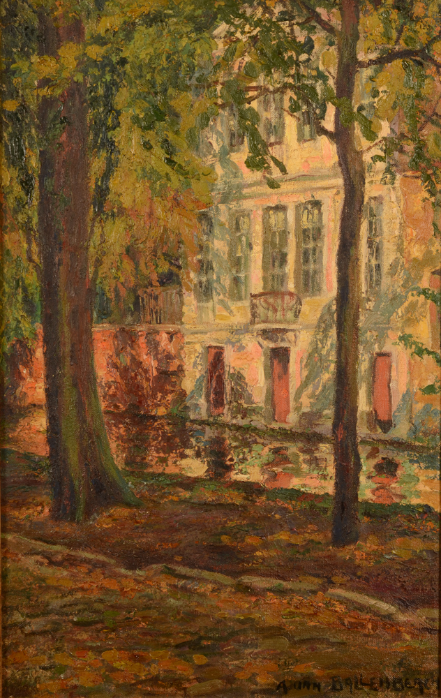 André Van Ballenberghe — Vue du quai vert à Bruges, huile sur toile signée