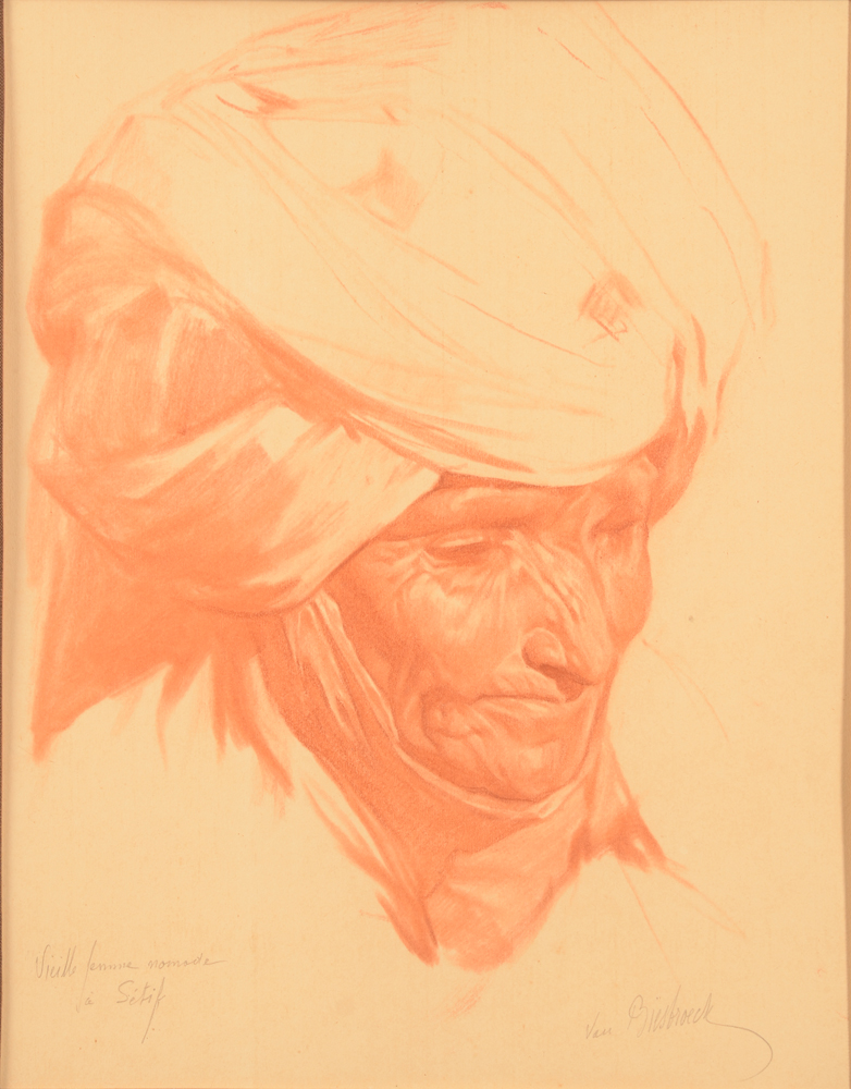 Jules Van Biesbroeck — dessin en sanguine, situé à Sétif (Algérie), signé