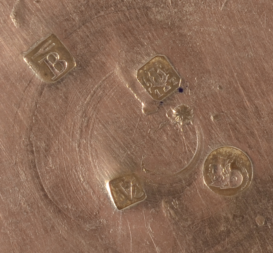 Joannes Baptista Van Bosterhaudt — Marks on the bottom of the base, with probably an unrecorded (?) second makers mark 'V and scales'