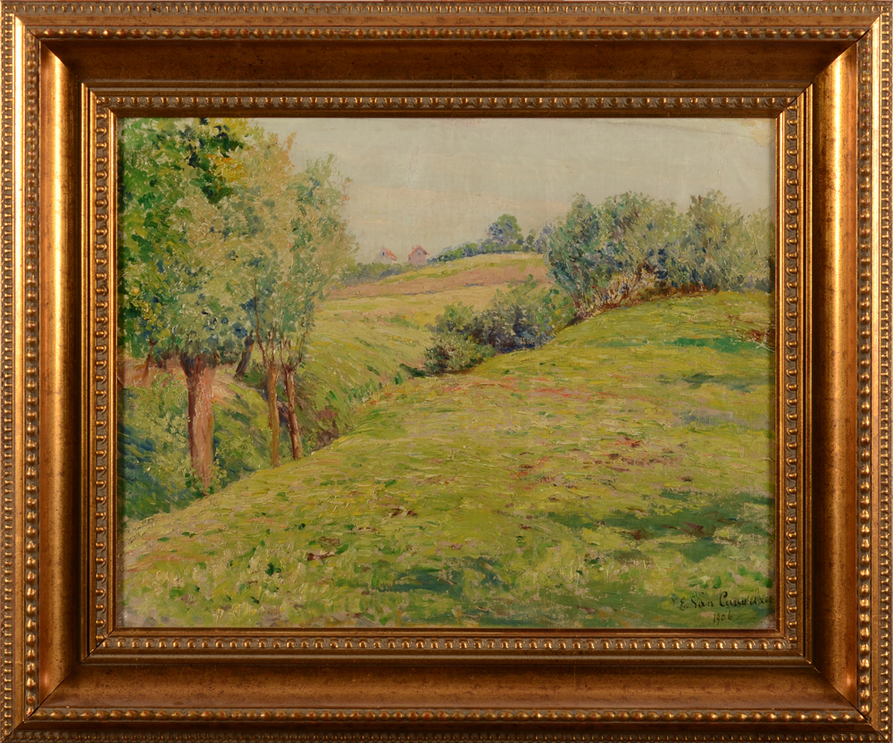Jean Emile Van Cauwelaert — Paysage impressioniste, signe et date 1906. Rare