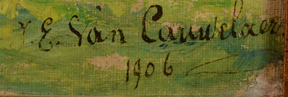 Jean Emile Van Cauwelaert — Signature and date of the artist bottom right, partially under the frame.