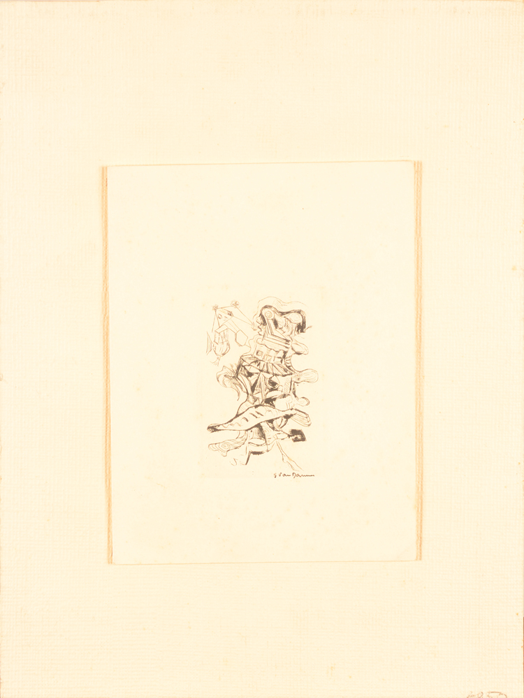 Suzanne Van Damme — Mounting of the etching on a large gard paper, the etching printed on a folded sheet