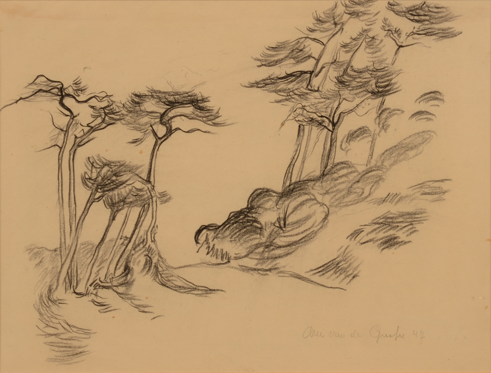 Arie Van de Giessen  — Les arbres dans le vent, 1947, dessin sur papier signé