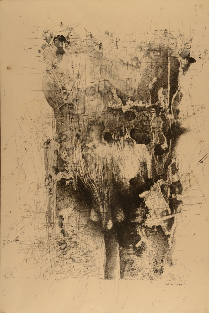 Paul Van Gysegem — Dessin abstrait, 1969, encre sur papier, signé