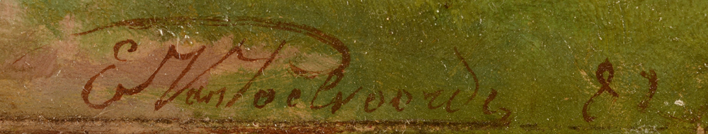 Ernest Van Poelvoorde — Signature and date of the painting with the wagon