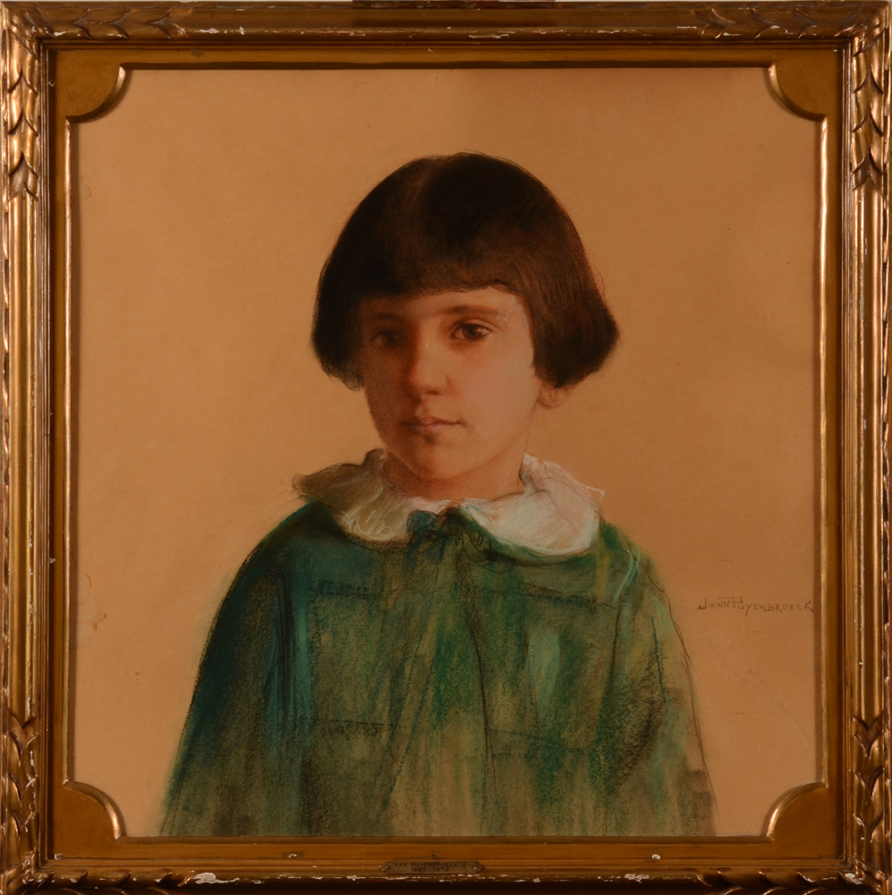 Jan Van Puyenbroeck — Pastel, portrait d'un enfant, dans le cadre originale