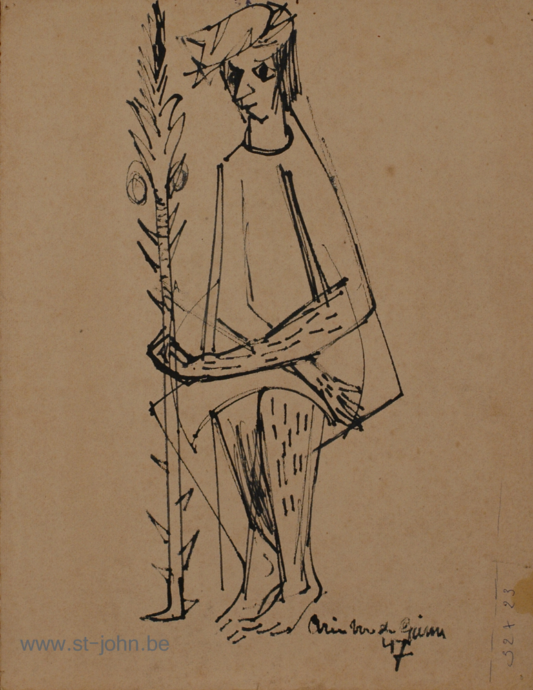 Arie Van de Giessen — <p>
	<strong>Arie Van de Giessen</strong> (1896-1950), Christ as King of the Jews, 1947, ink on paper, 32,5 x 25 cm, signed and dated&nbsp;bottom right. (Unframed).</p>