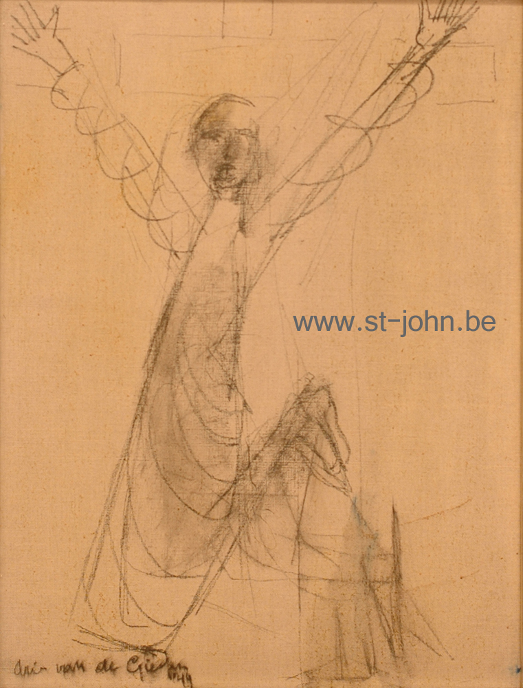 Arie Van de Giessen — <p>
	<strong>Arie Van de Giessen</strong> (1896-1950), Christ, mixed media on canvas, 43,5 x 32,5 cm (day measures), signed &amp; dated &#39;49 (for 1949) bottom left, exhibition label Sint-Martens-Latem 1987 on the back.</p>