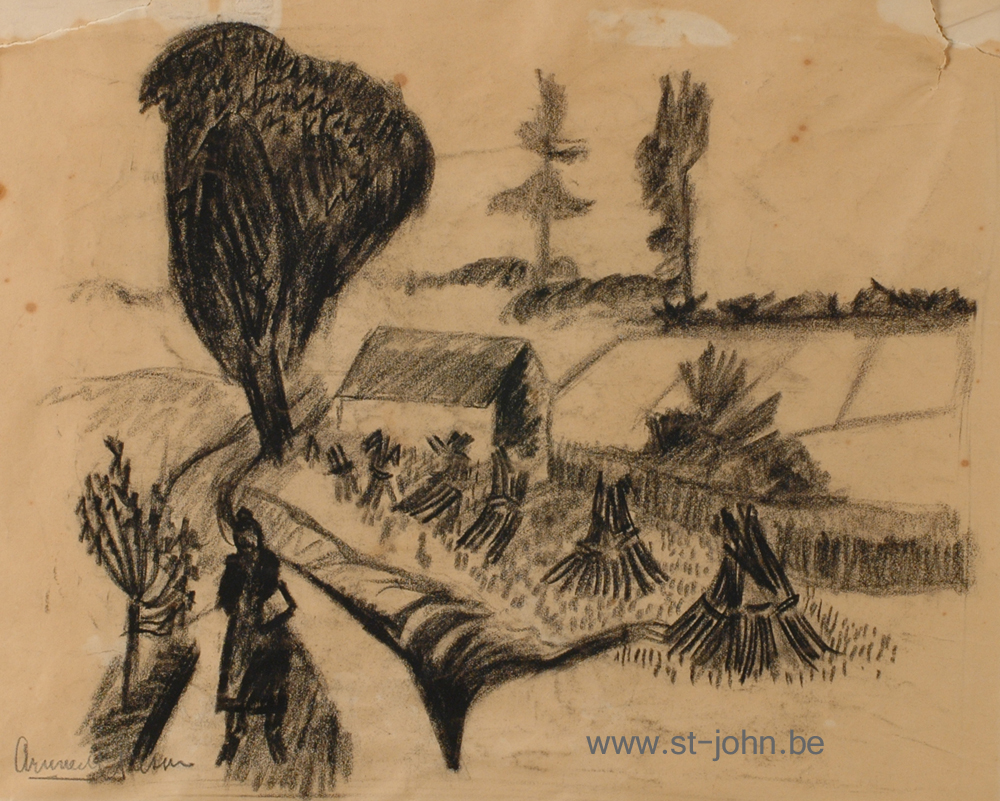 Arie Van de Giessen — <p>
	<strong>Arie Van de Giessen</strong> (1896-1950), a study of a landscape with figure (Grimbergen?), charcoal on paper, 27 x 31,5 cm, signed bottom right. (Unframed)</p>