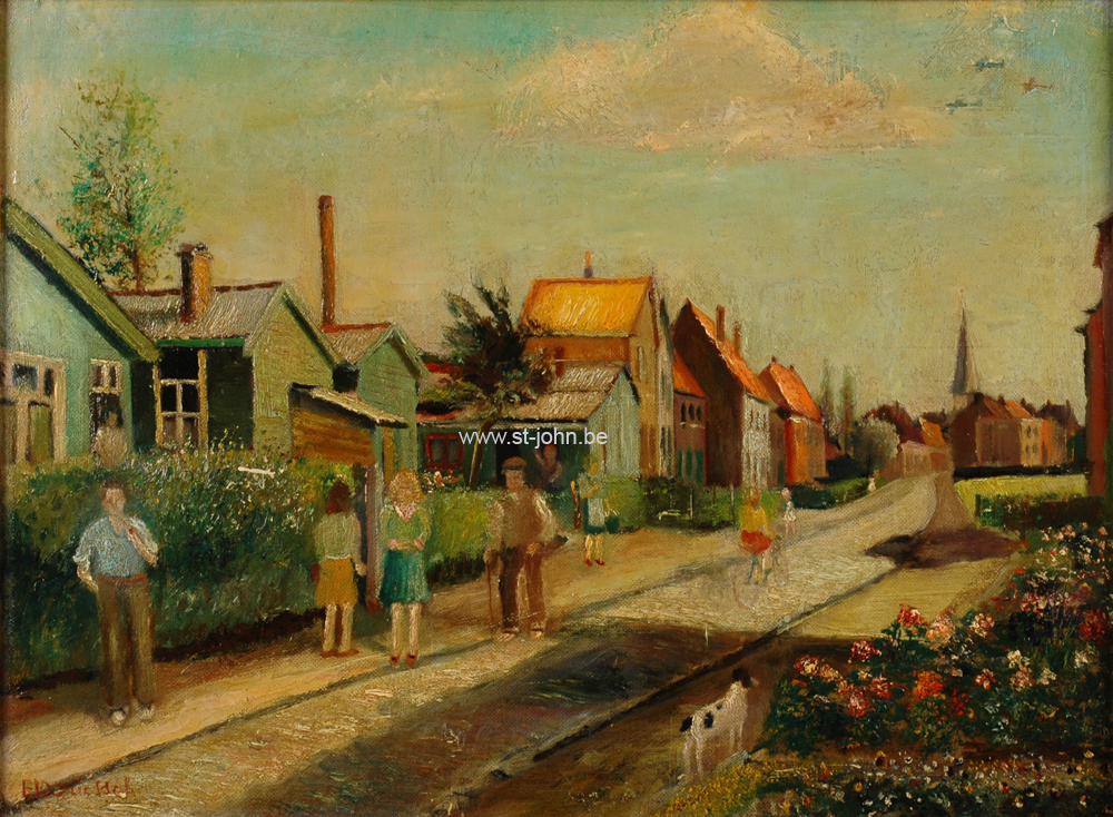 Ernest Van den Driessche — <p>
	<strong>Ernest Van den Driessche</strong> (1894-1985): Straatje met noodbarakken bij Oudenaarde, olie op board, gesigneerd en gedateerd 1945, 46,5 x 62,5 cm.</p>