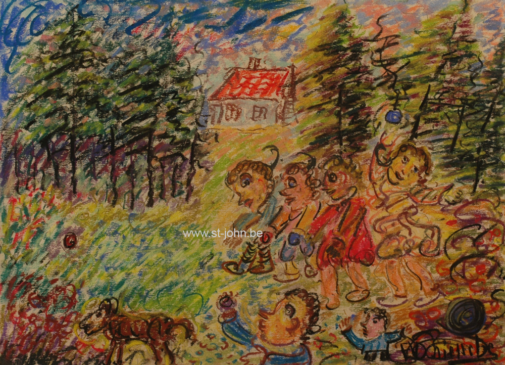 Ernest Van den Driessche — <p>
	<strong>Ernest Van den Driessche</strong> (1894-1985): Kinderen die petanque spelen, kleurtekening op papier, 38 x 52 cm (dagmaat).</p>