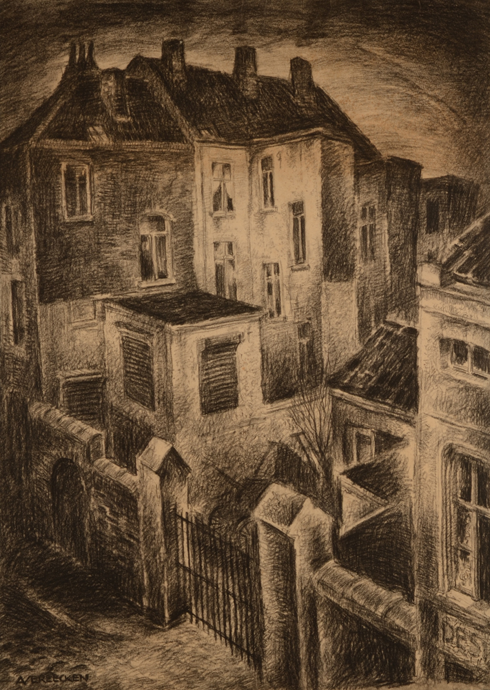 Achiel Vereecken — Vue de la ville de Gand, dessin signé