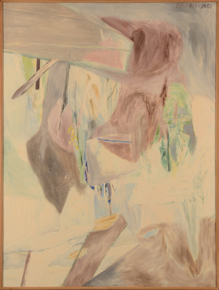 Pierre Vlerick — Bord de rivière, oeuvre figurative-abstraite importante, signée et datée