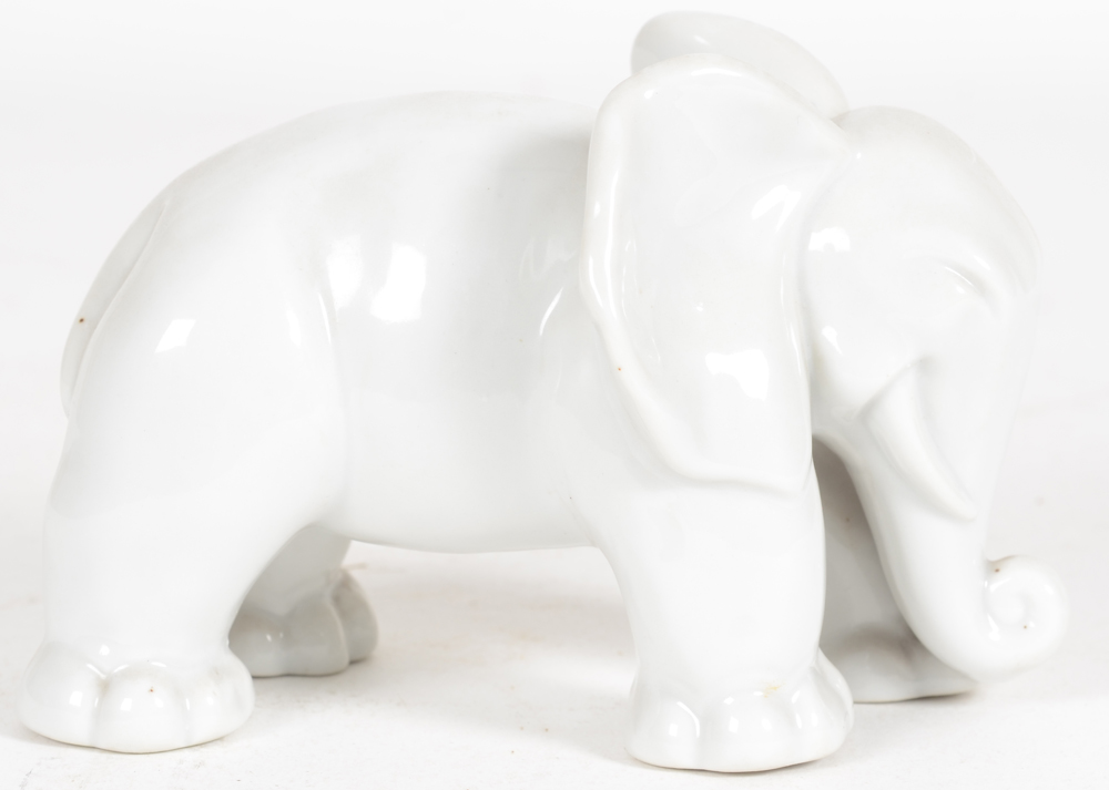 Small white porcelain elephant, 1940-1950's — Other side