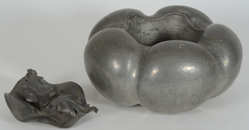 An Italian 1970's large pewter pumpkin ice bucket — The pumpkin open