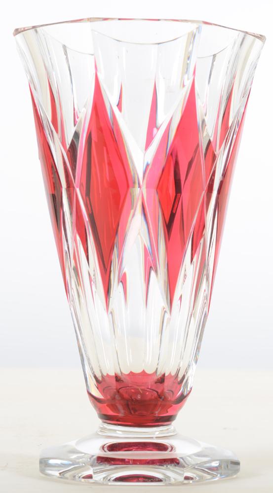 Val St-Lambert a 1960's clear cut cristal and red overlay octogonal vase — Alternate view