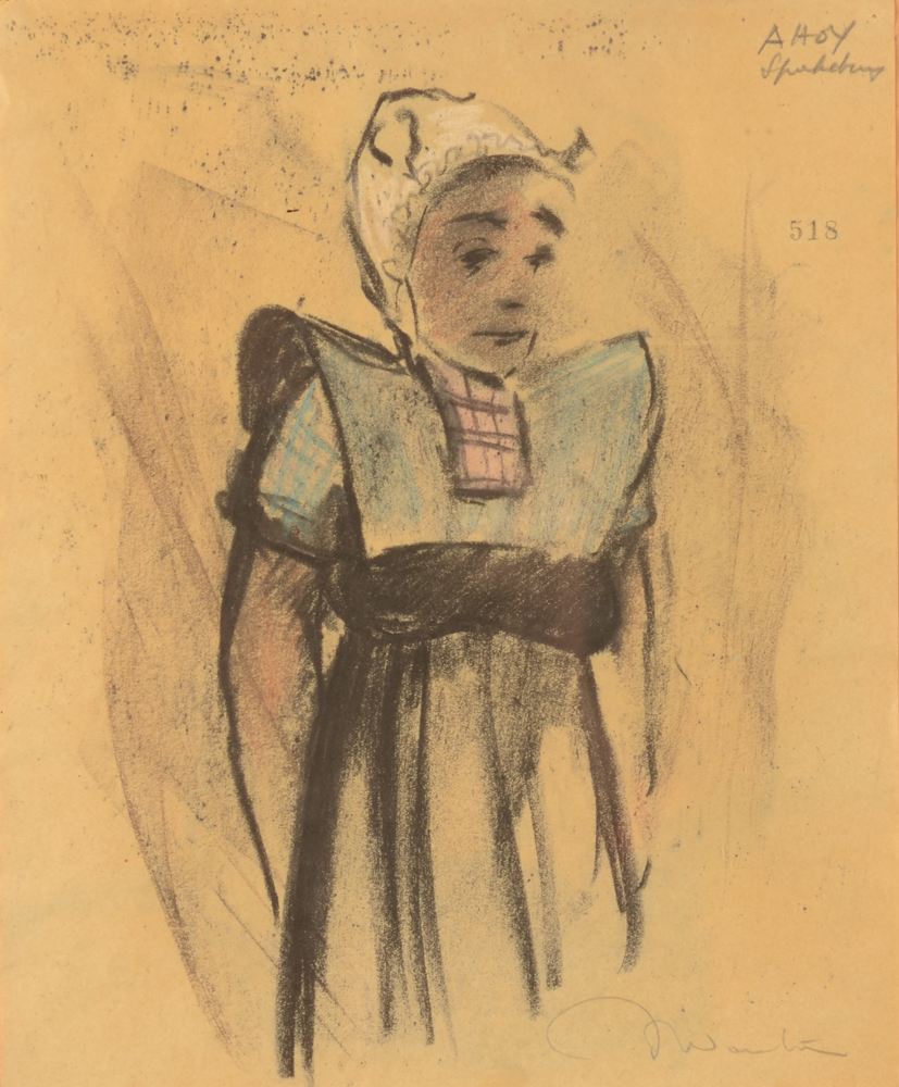 Jef Wauters girl from Spakenburg — Meisje in traditionele klederdracht, tekening