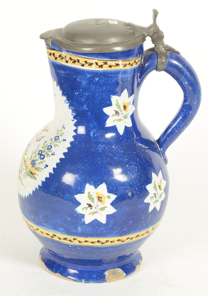 Old Brussels ceramic Angel beer pitcher — Side view