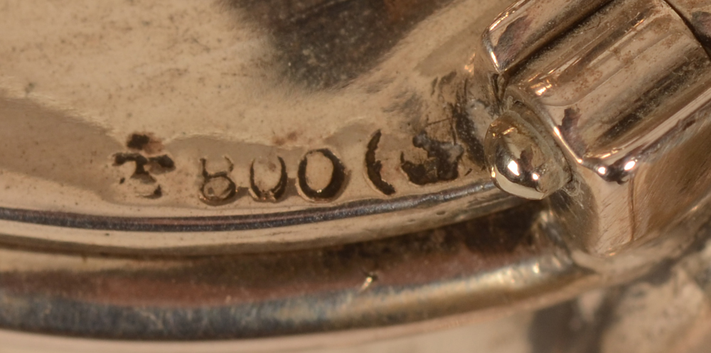Wilkens a pair of art nouveau silver and cut crystal carafes — Detail of the makers mark, alloy ark and German state mark