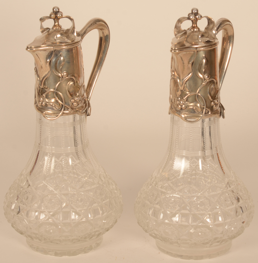 Wilkens a pair of art nouveau silver and cut crystal carafes — Alternate view