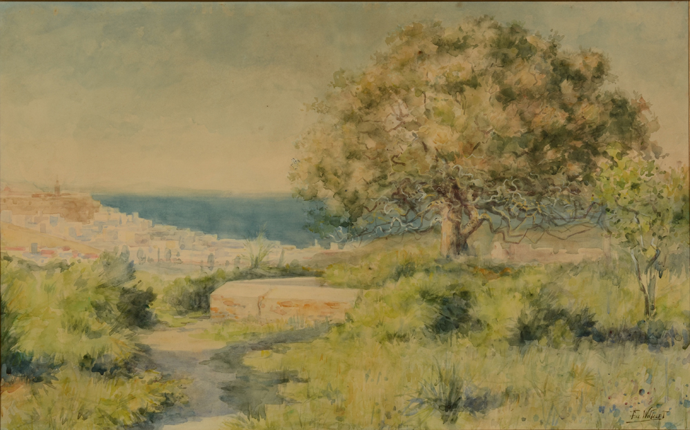 Ferdinand Willaert — Grande aquarelle, vue sur Tanger de 1890.