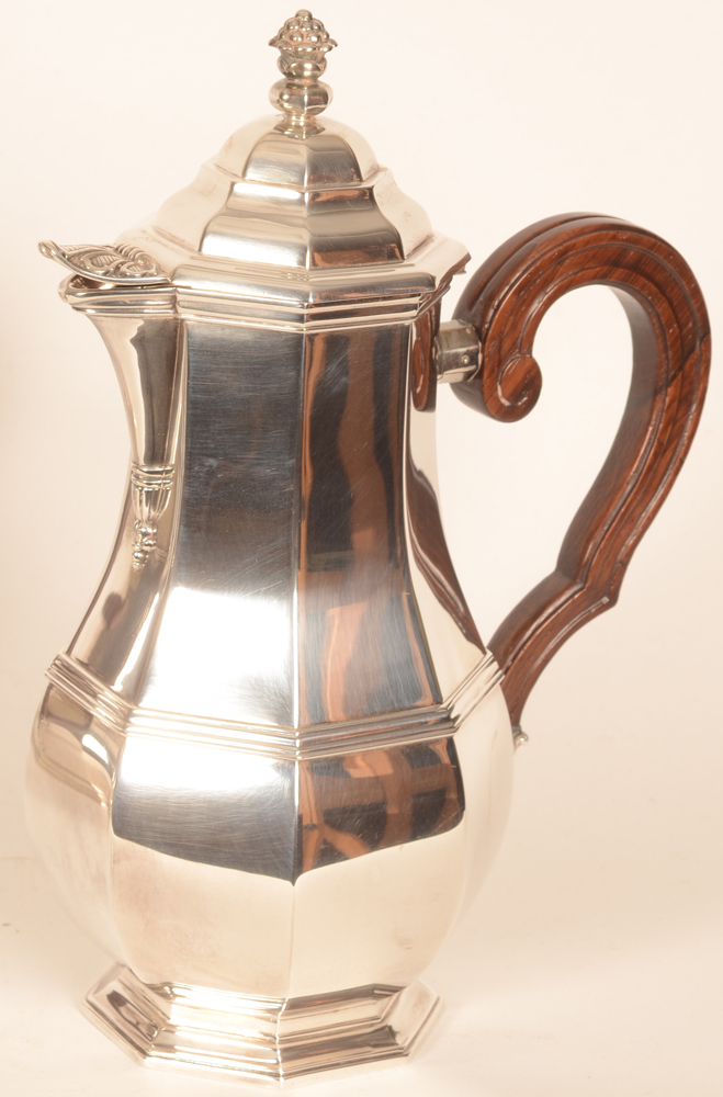 Wolfers Frères — the silver and wood coffee pot, height 28 cm