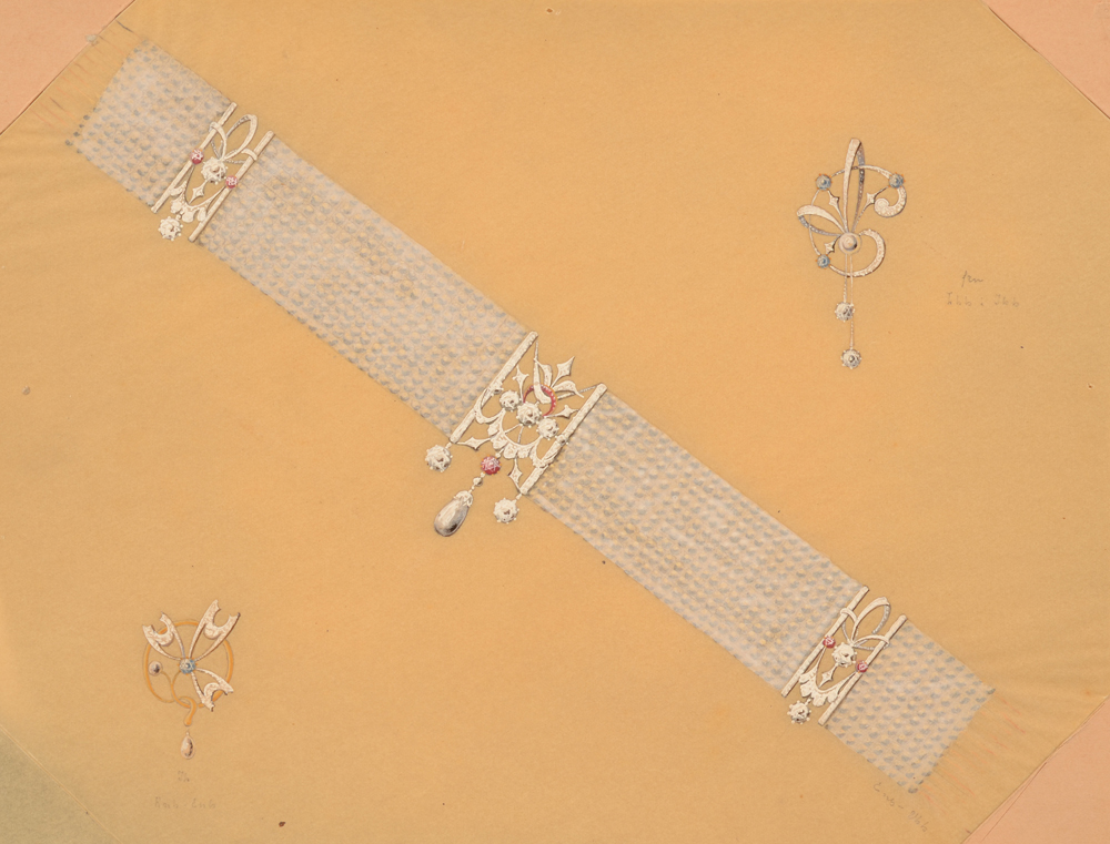 Philippe Wolfers — Projet d'un bracelet et des bjioux, gouache sur papier