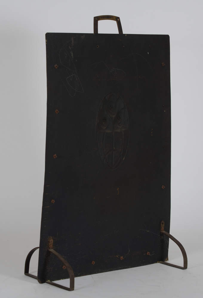 A rare art deco copper embossed fire screen attributed to De Coene, 1920's — Back of the screen