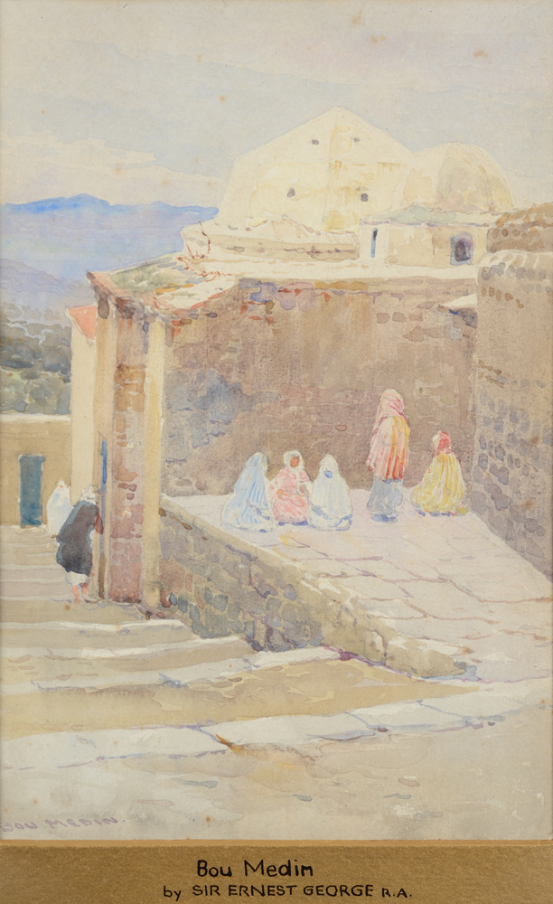 Ernest George — Detail of the watercolour and the inscription on the passe-partout
