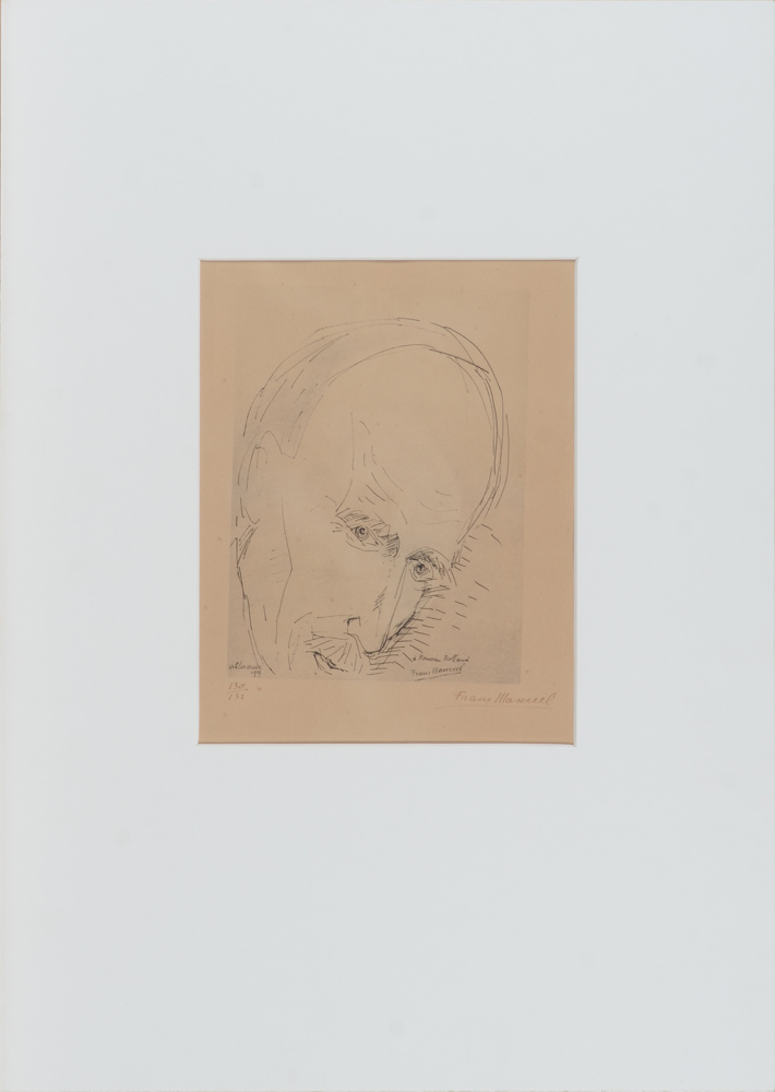 Frans Masereel 'À Romain Rolland' print after a pen drawing of 1919 — Portrait de l'écrivain Rolland, grand ami de Masereel. Signé et justifié à l'encre par Masereel.