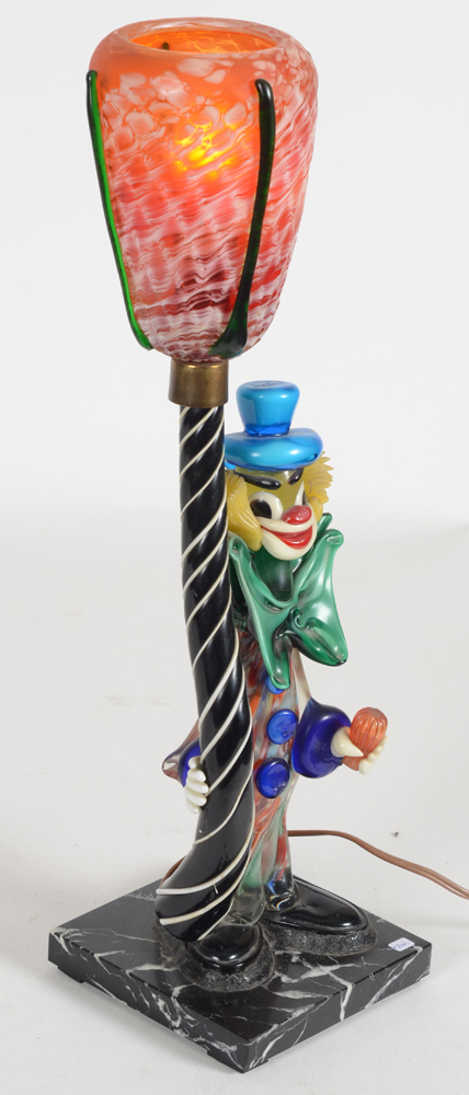 an amusing Murano Clown lamp — side view